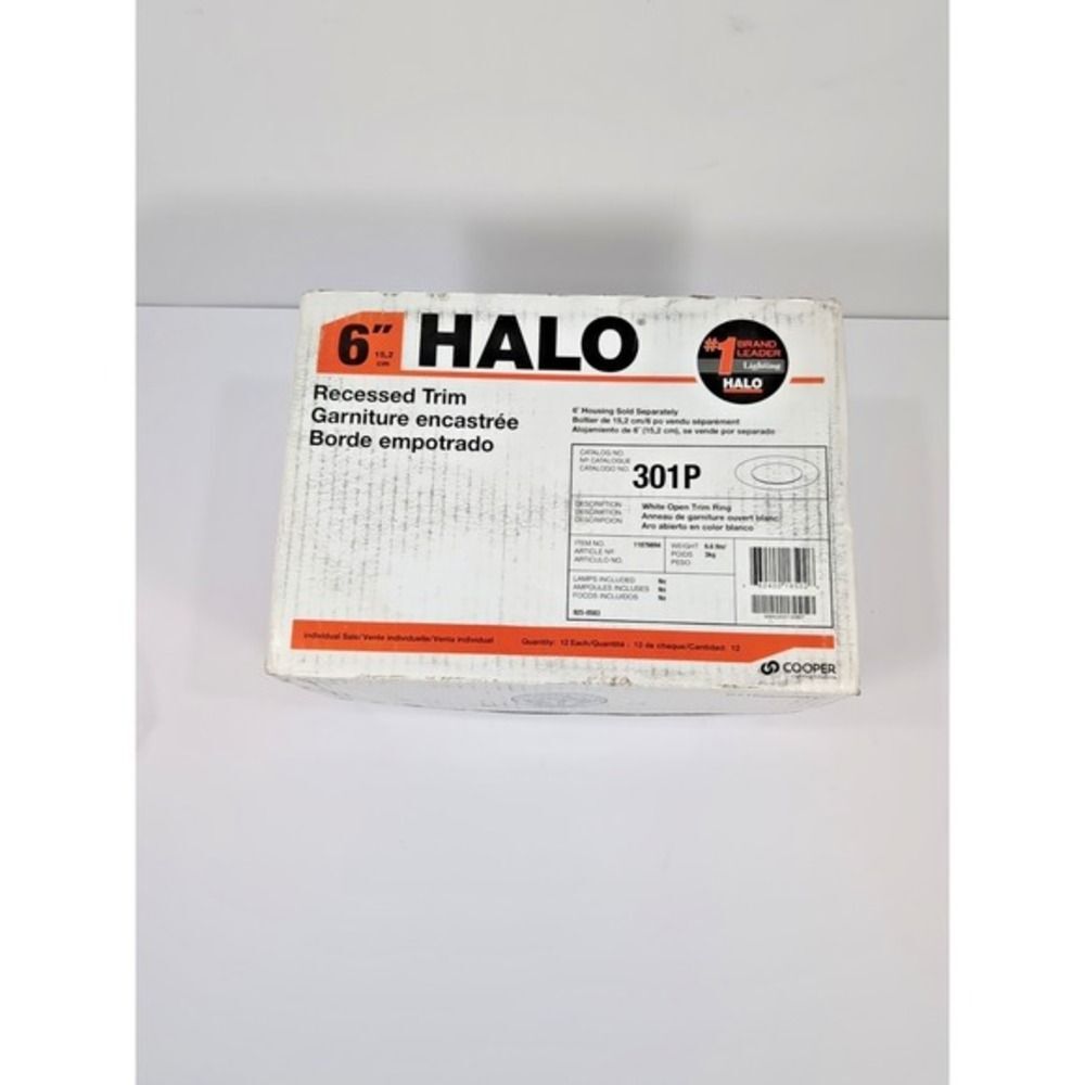 Halo 301P 6-inch Matte White Open Trim Rings for Recessed Fixtures Case of 12